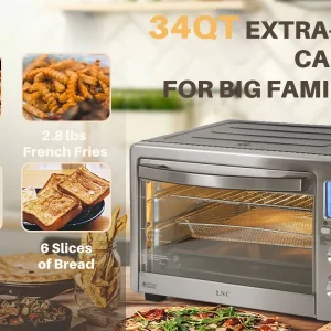 LNC Air Fryer Toaster Oven 12-in-1 Countertop Oven with Speedy Convection, Large 34 QT Capacity, 1750W, Stainless Steel - Black