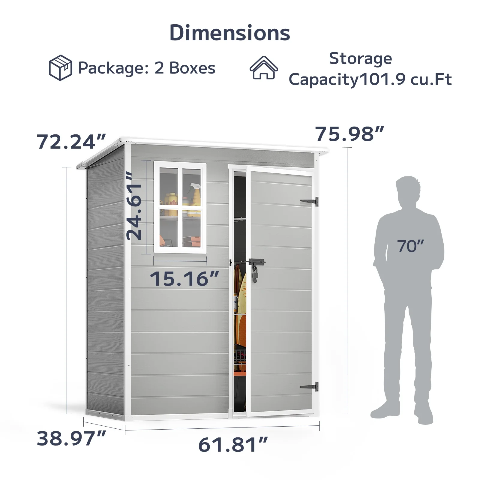 Asofer 6x4 FT Resin Storage Shed, Plastic Outdoor Shed with Floor-Side Window, Lockable Door for Backyard, Garden, Patio, Gray