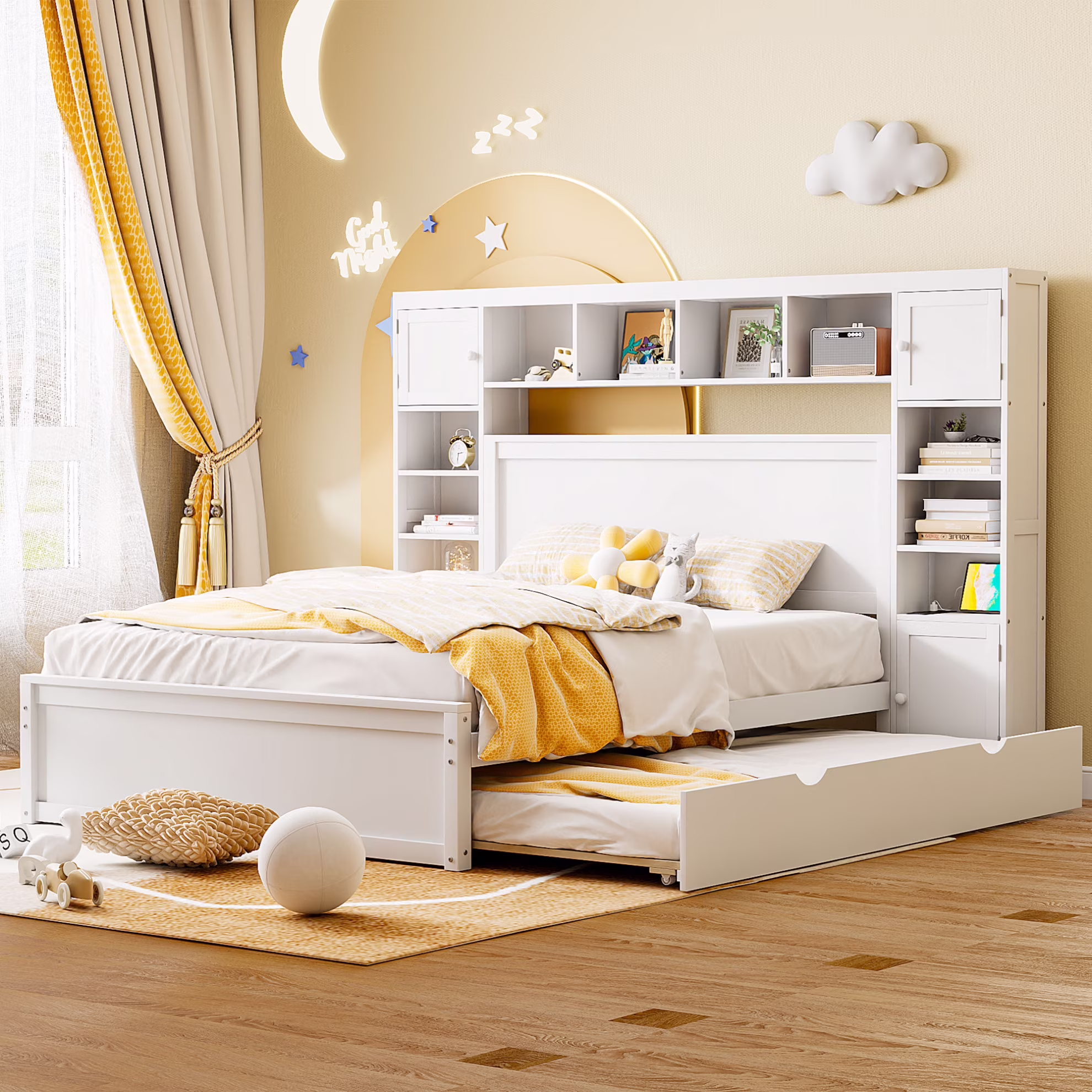 Queen Size Bed Frame with Headboard Storage and Outlet, Modern Solid Wood Storage Bed with 4 Underbed Drawers, Durable and Noiseless,Espresso