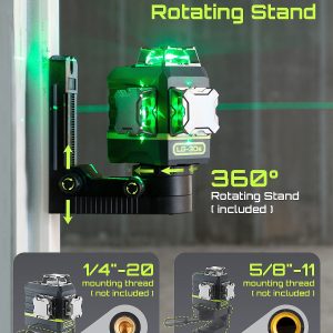 Laser Level 3x360- LASGOO with Remote Control, 2 Rechargeable Batteries, 100FT Range, 360- Magnetic Rotating Stand, IP54, 3Ds