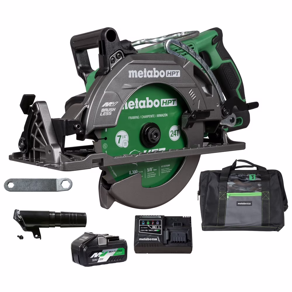 Metabo HPT 36V MultiVolt 7-1/4 Inch Rear Handle Circular Saw, Lightweight Design, Up to 500 2x4 Cuts Per Charge, 53- Adjustable Bevel Capacity, Lifetime Tool Body Warranty, C3607DWA