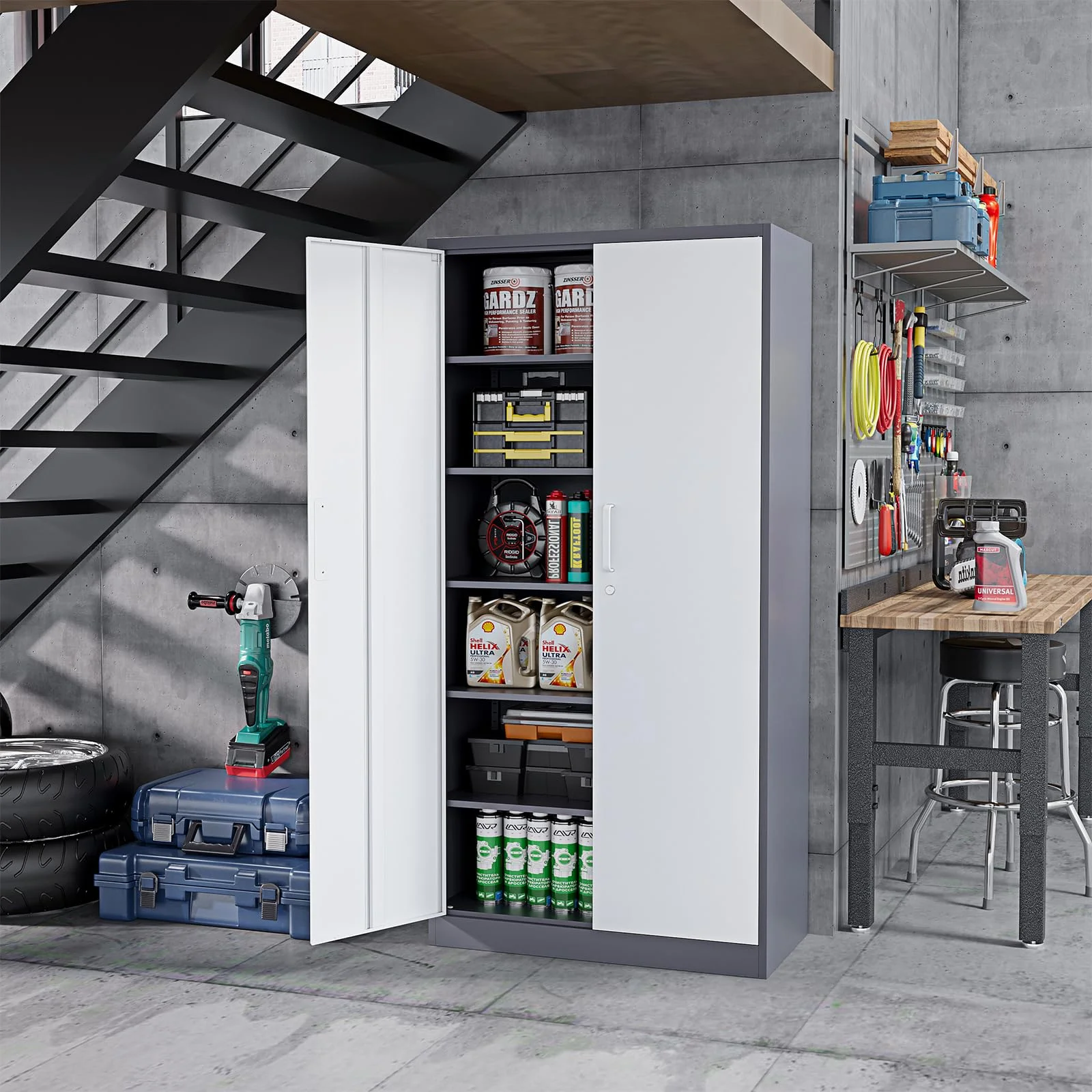 STANI Metal Storage Cabinet, 71- Tall Steel Cabinets with Locking Door and 5 Adjustable Shelves, Steel Classic Storage Cabinet for Home, School, Office, Garage