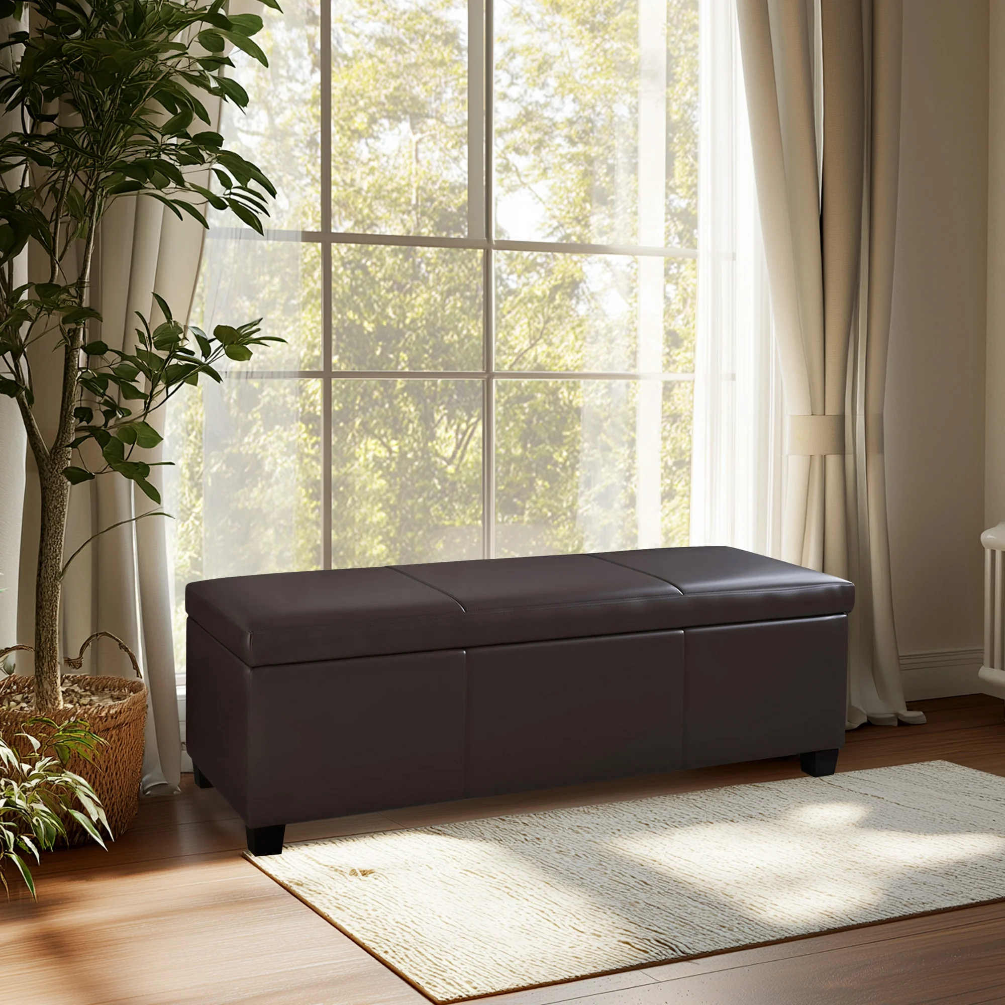 BELLEZE Storage Ottoman Bench Footstool - Amherst (Beige)