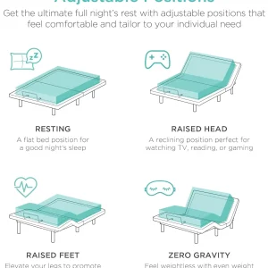 Best Choice Products Ergonomic Twin XL Size Adjustable Bed Frame, Electric Base w/Wireless Remote Control, Nightlight, Massager, 2 USB Ports