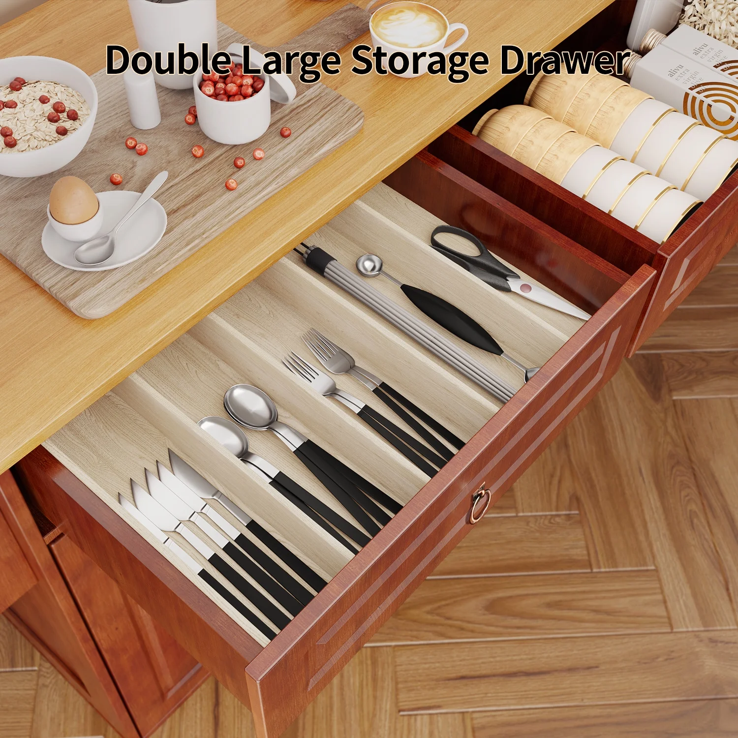 Lofka 52-Inch Kitchen Island with Storage on Wheels with Wood Drop Leaf, Ideal for Small Kitchens