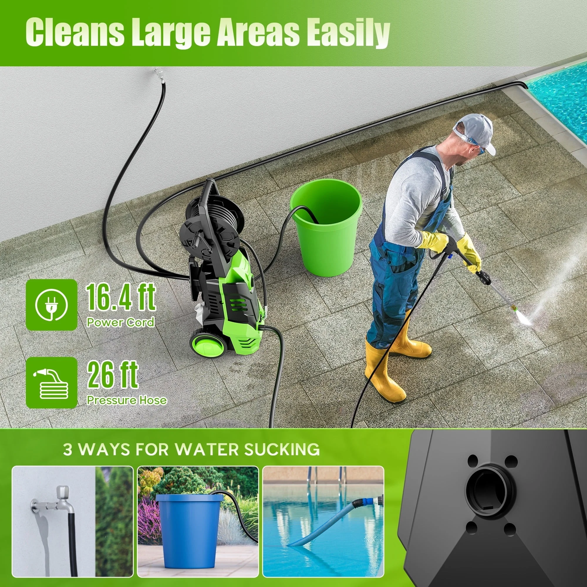 Electric Pressure Washer, 3800PSI 2.6 GPM Power Washer Machine with Hose Reel,4 Quick Connect Nozzles, Foam Cannon, for Cars, Patios, and Floor Cleaning,Orange