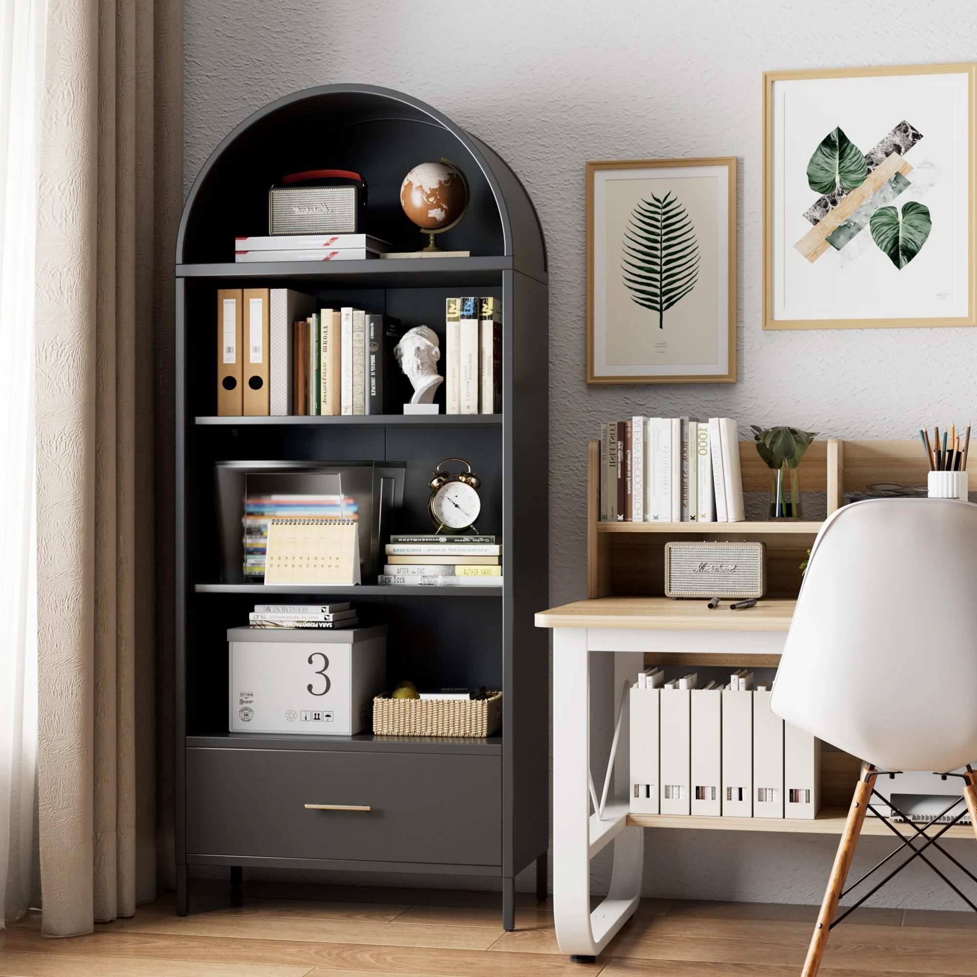 SUXXAN Metal Arched Storage Display Lockable Cabinets with Glass Doors and Adjustable Shelves, Assembly Required, Black