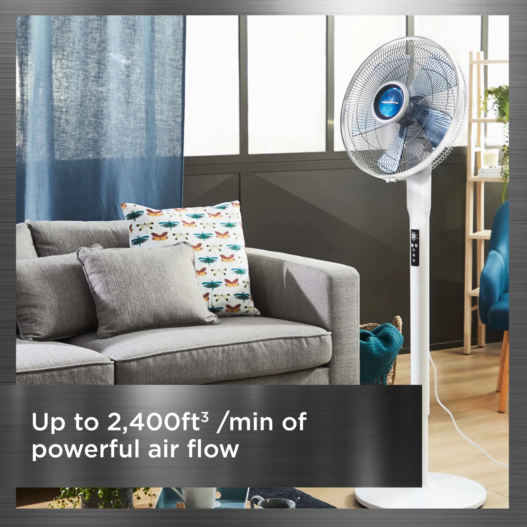 Rowenta Turbo Silence Standing Floor Fan with Remote, 53 Inch, Portable, 5 Speeds, VU5670