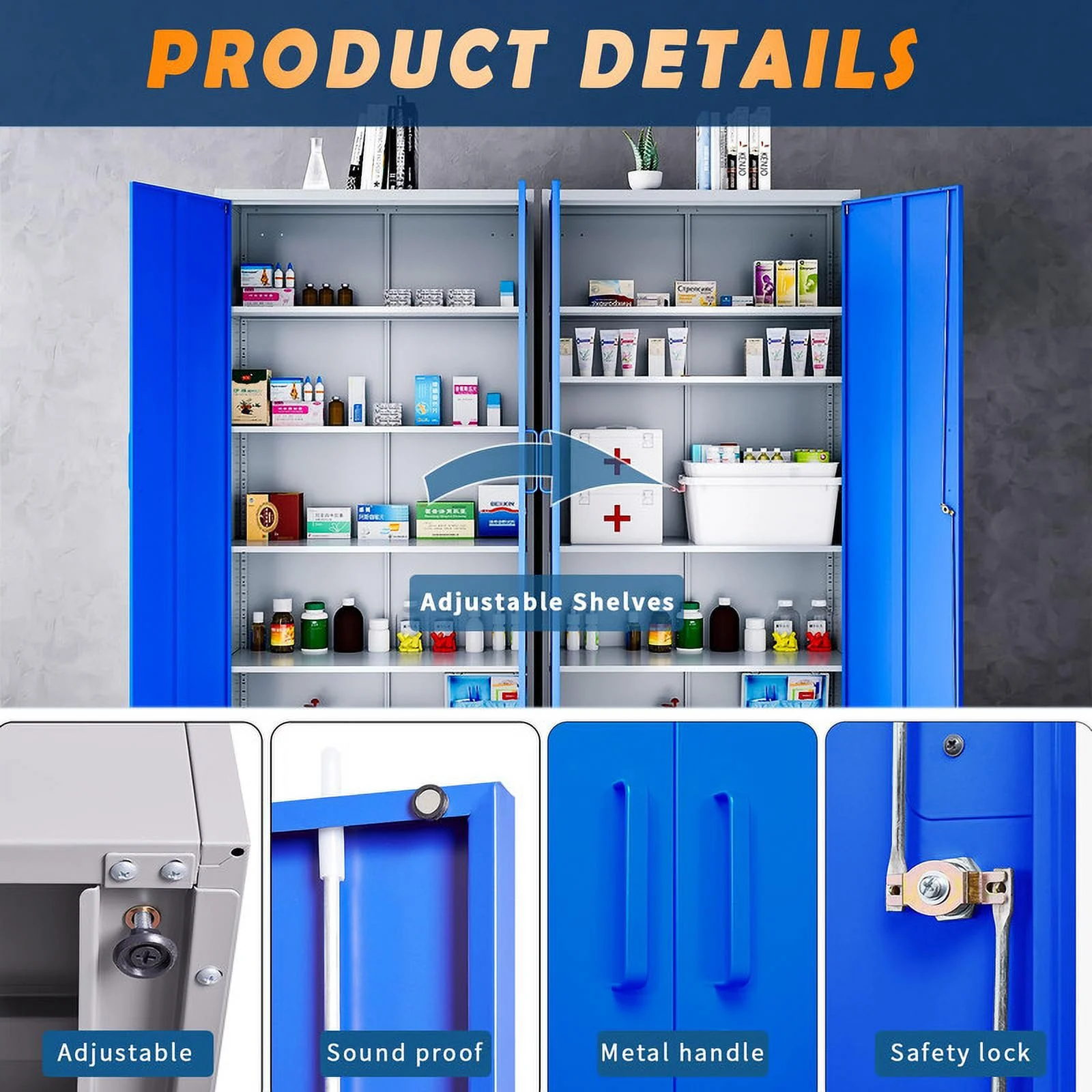 Fesbos Metal Garage Storage Cabinet with 2 Doors and 4 Adjustable Shelves - 71" Steel Lockable File Cabinet,Locking Tool Cabinet for Office,Home,Garage,Gym (Blue)
