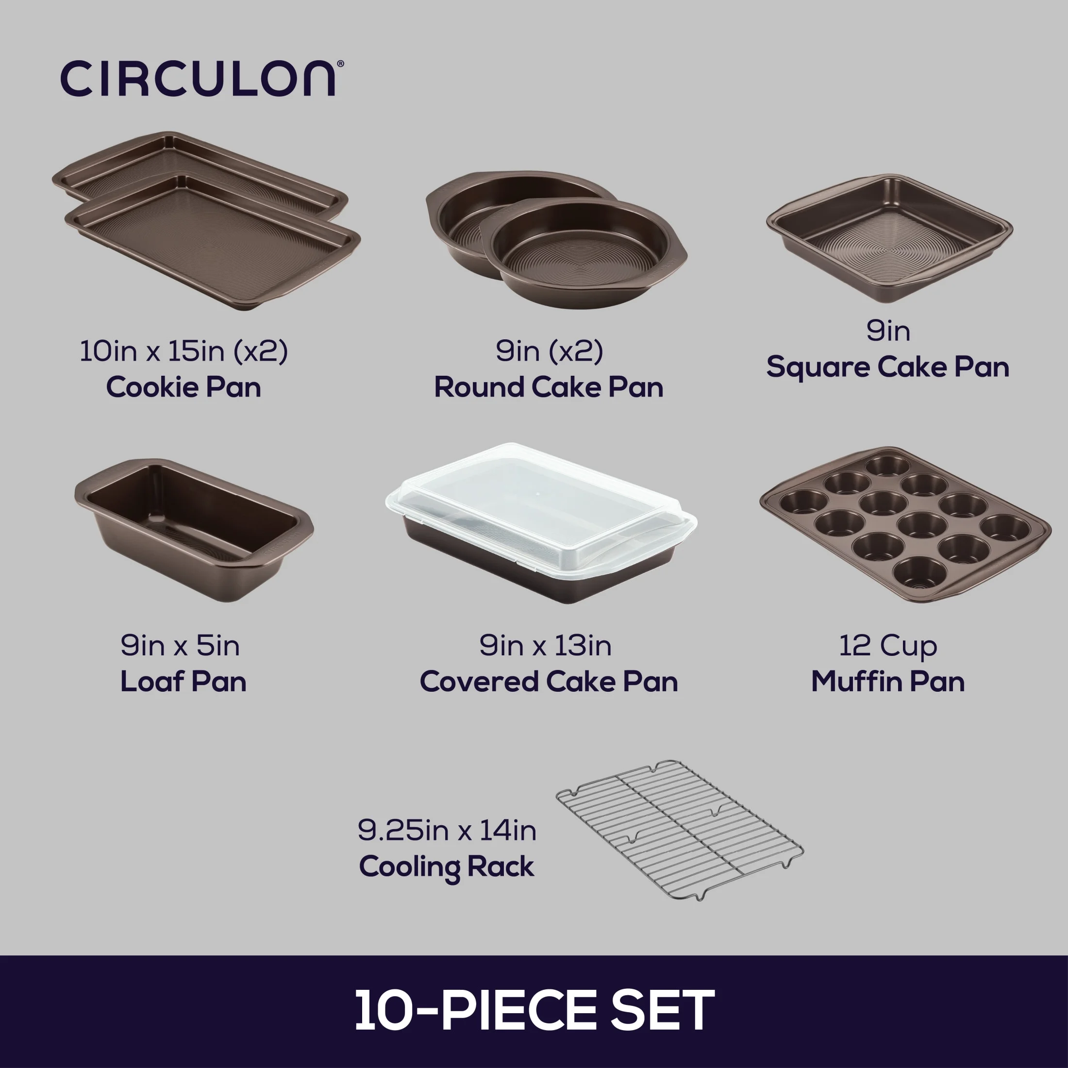 Circulon Nonstick Bakeware 10 Piece Bakeware Set, Chocolate Brown