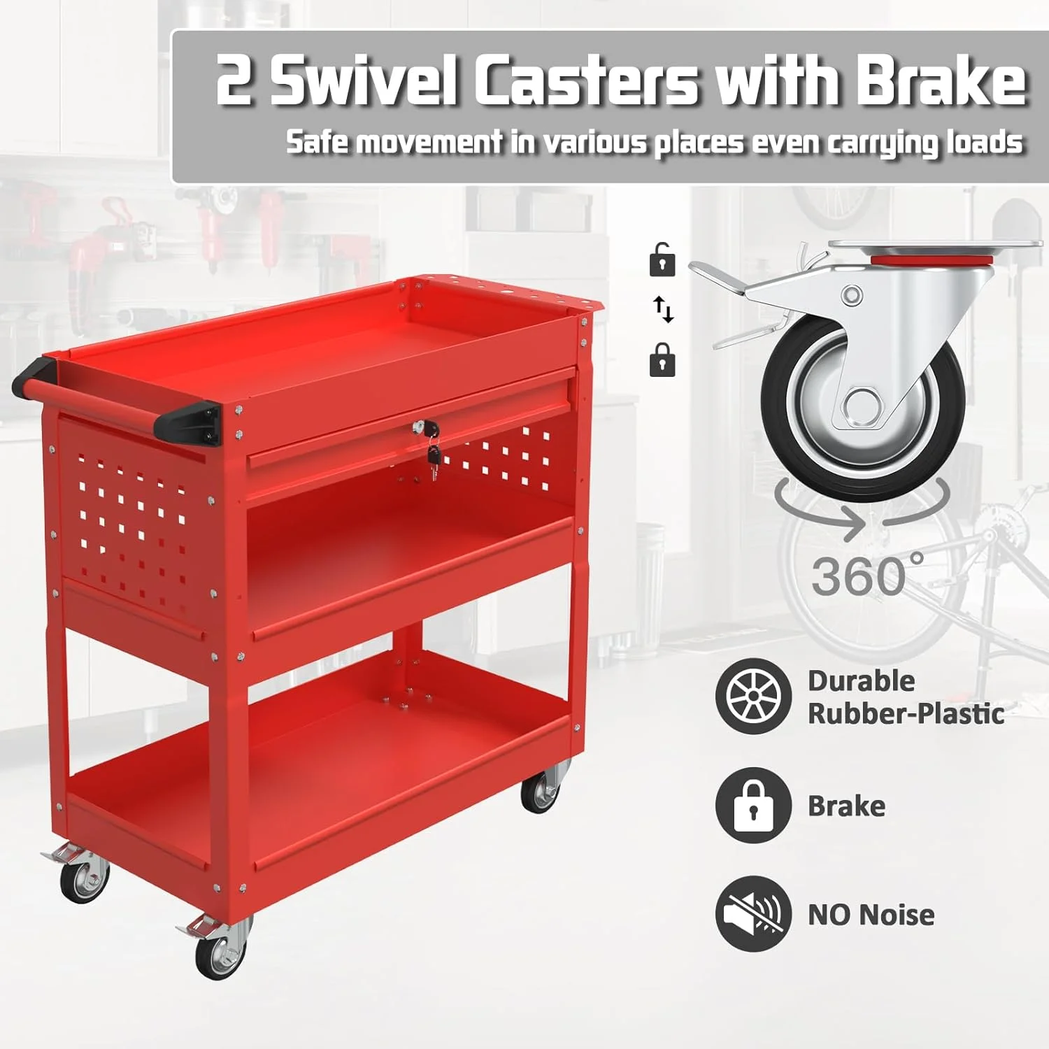 Odaof 4-Wheel Big Rolling Tool Storage Cart with Ball-Bearing Slides for Garage and Warehouse (Orange)