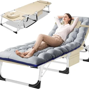Slsy Folding Lounge Chair, 5-Position Adjustable Outdoor Reclining Chair, Folding Sleeping Bed Cot, Folding Chaise Lounge Chair for Pool Beach Patio Sunbathing