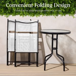 Best Choice Products 3-Piece Patio Bistro Dining Furniture Set w/ Glass Tabletop, Folding Chairs - Gray