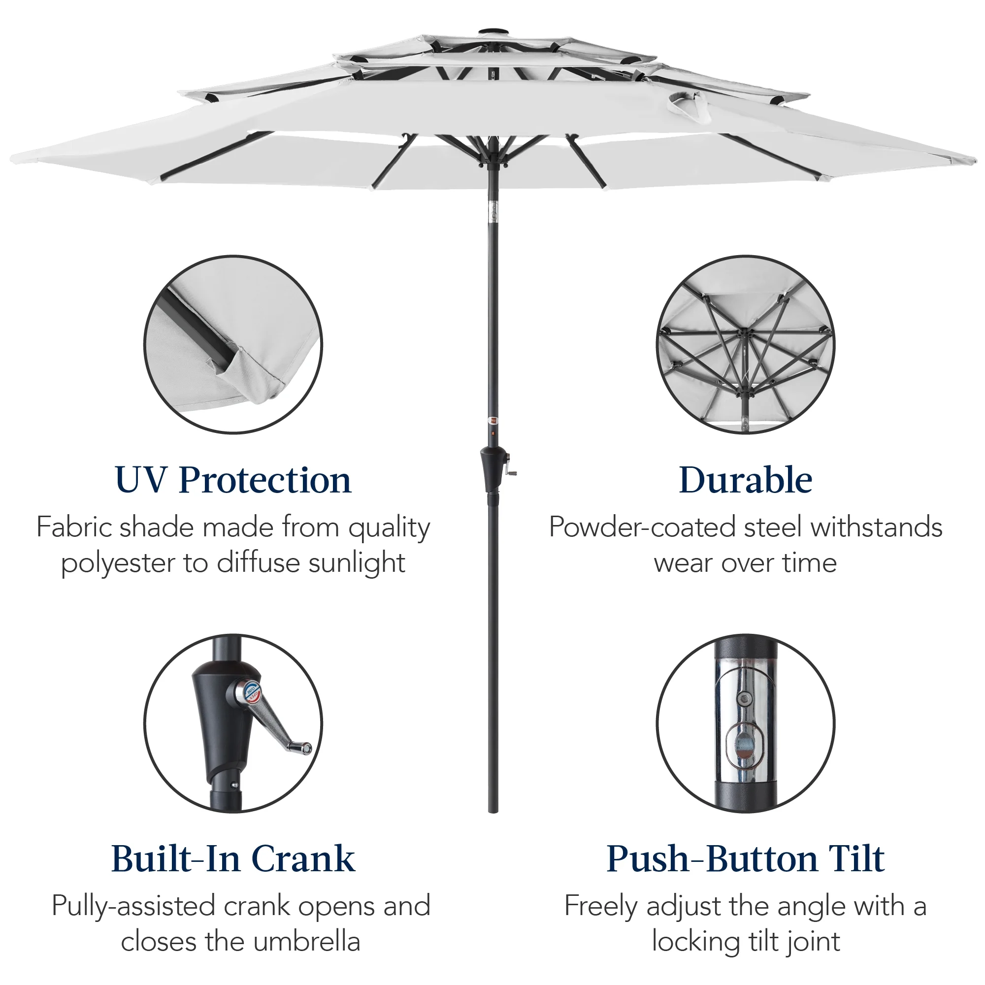 Best Choice Products 10ft 3-Tier Patio Umbrella, Market Sun Shade w/ Tilt Adjustment, Easy Crank - Red