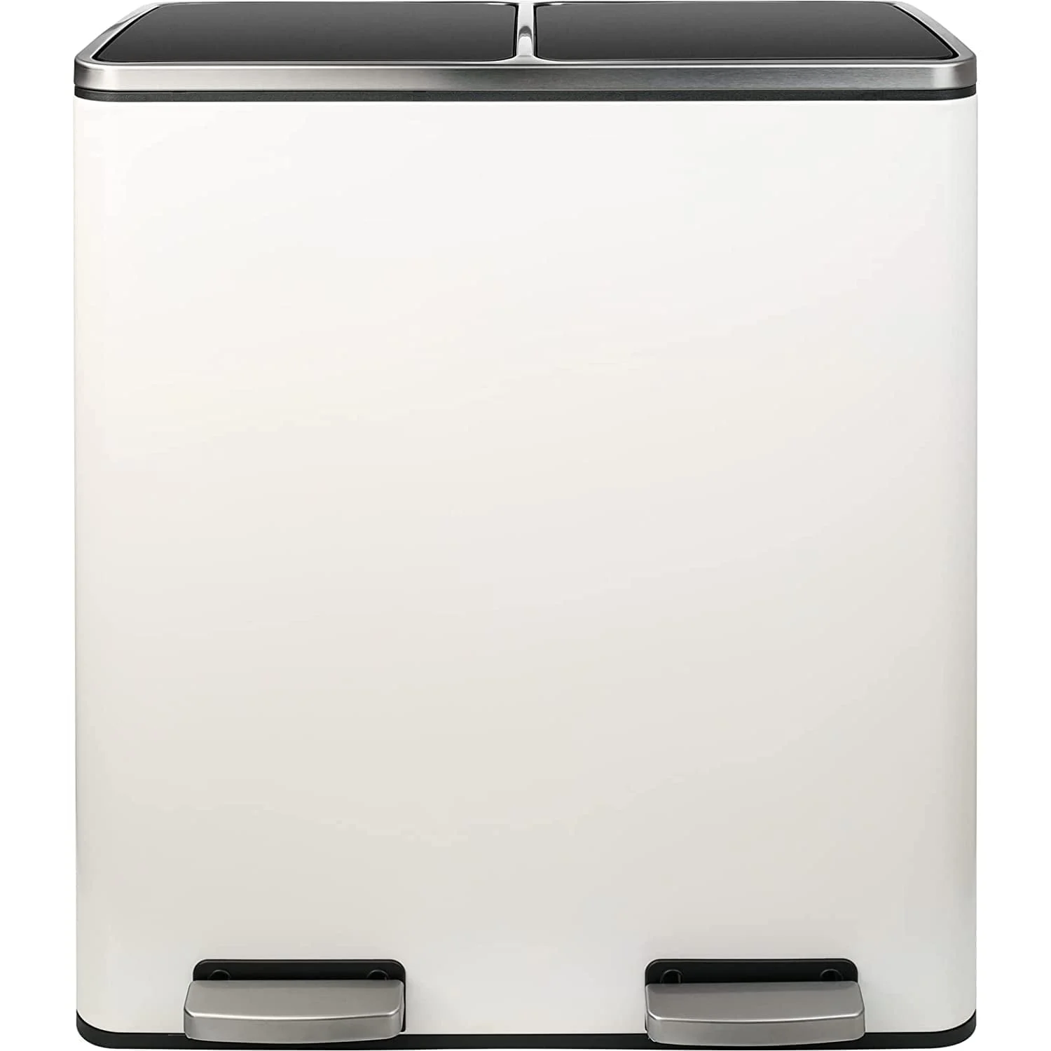 Arlopu 60 L/16 gal Dual Trash Can, Stainless Steel Garbage Can for Kitchen, Recycle Bin with Lid