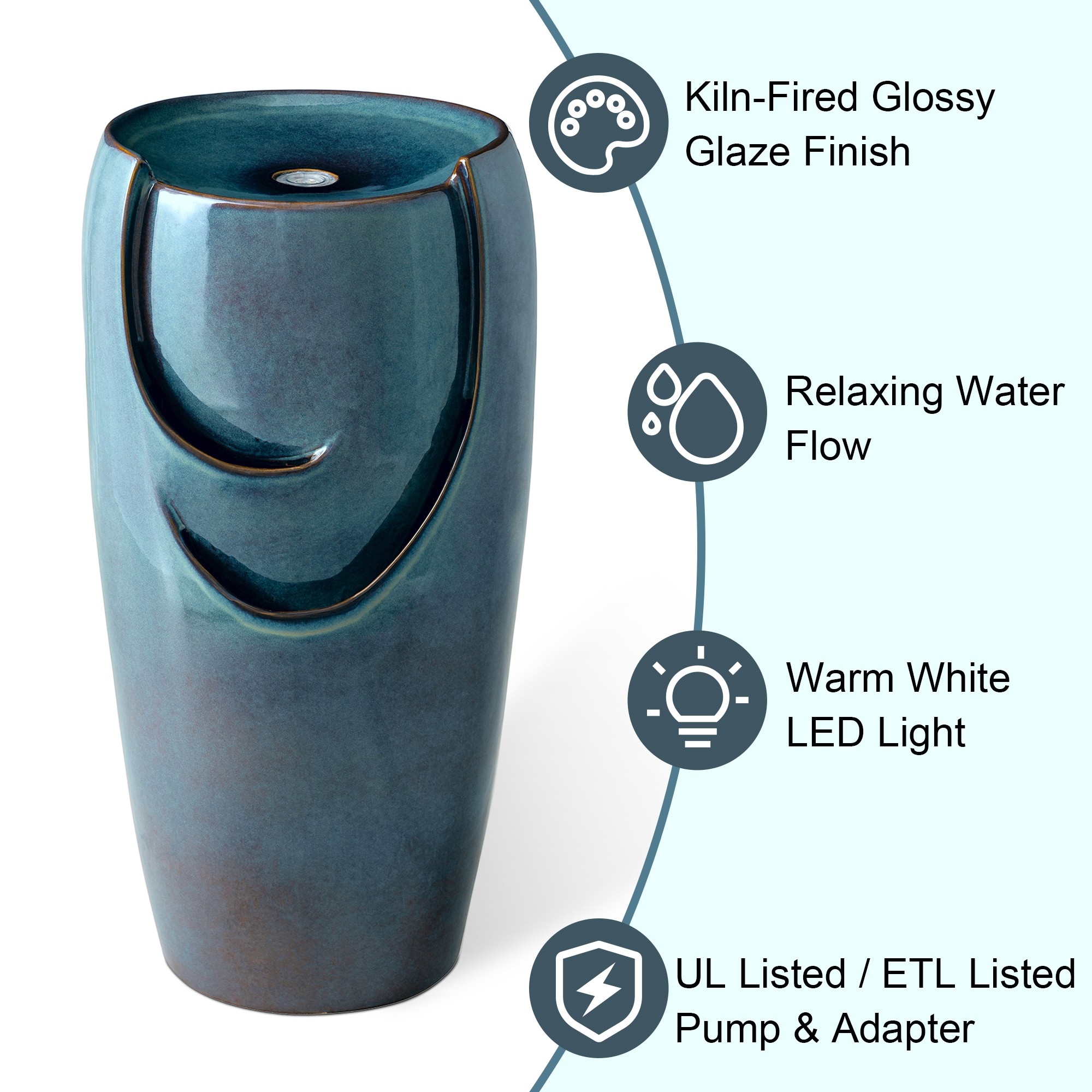 Glitzhome 29" Tall Ceramic Vase Water Fountain Red with Pump and LED Light for Yard Garden Patio