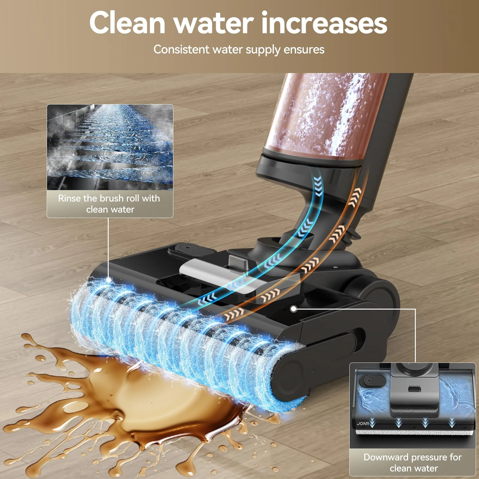 JONR ED12 Pro Max Wet Dry Vacuum Cleaner, 167-F Flashdry Self-Cleaning and 800ml Large Capacity Dirty Water Tank Smart Floor Cleaner