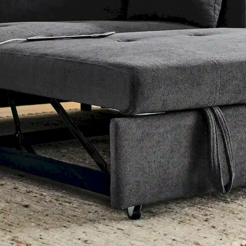 54 Pull-Out Sleeper Sofa Bed, 2 Seat Recliner Sofa Bed with Storage, Lumbar Pillow, USB Power Outlet