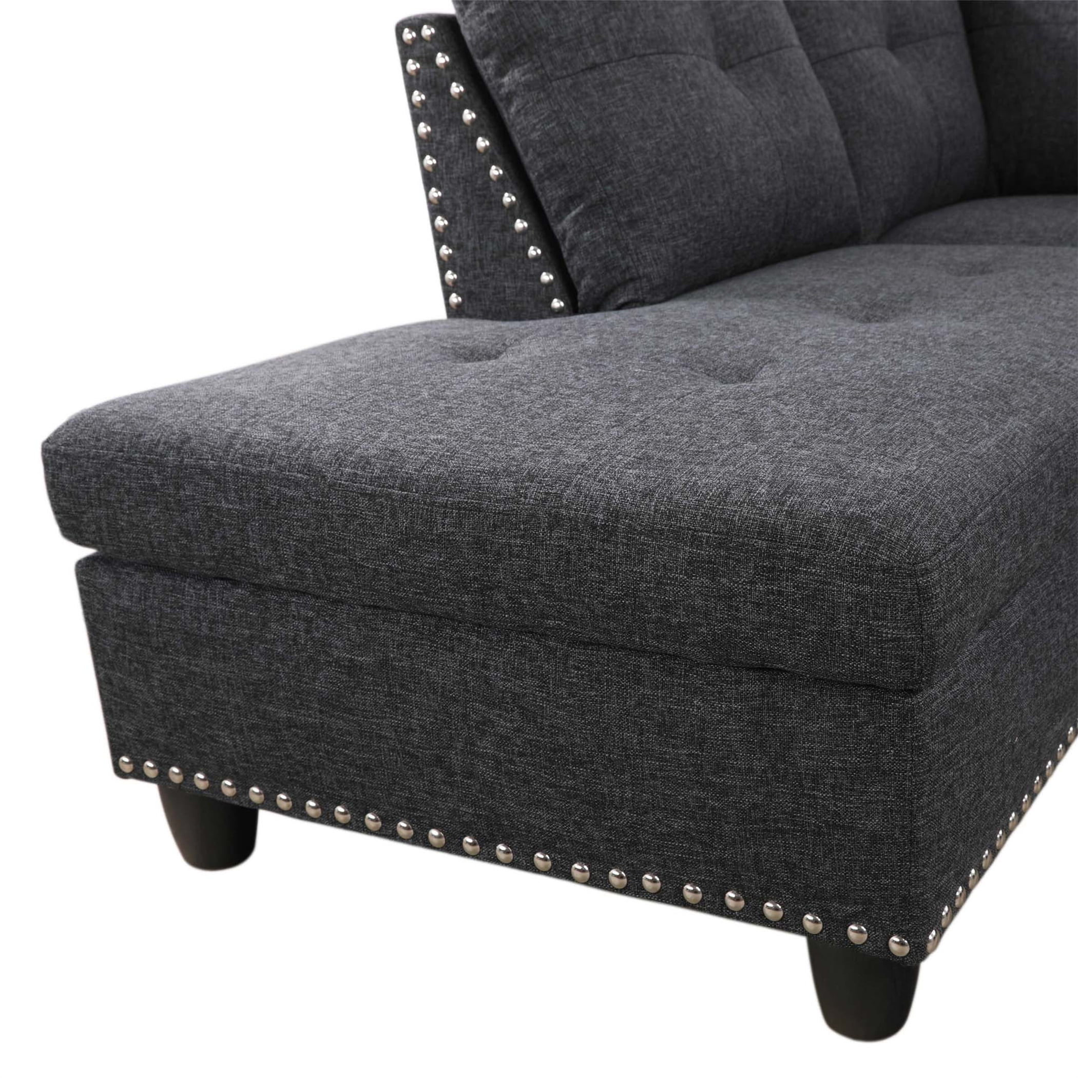 Aukfa 3 Piece Sectional Sofa, Living Room Couch with Storage Ottoman&Cup Holder, Linen, Right Hand, Purple