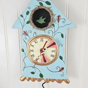 14.9 Inch | Stone Resin Decorative Clocks for Walls Home Decor Kitchen Clocks | Allen Designs Birdhouse with Flowers Cuckoo Wall Clock - Battery Operated Pendulum Analog Clock