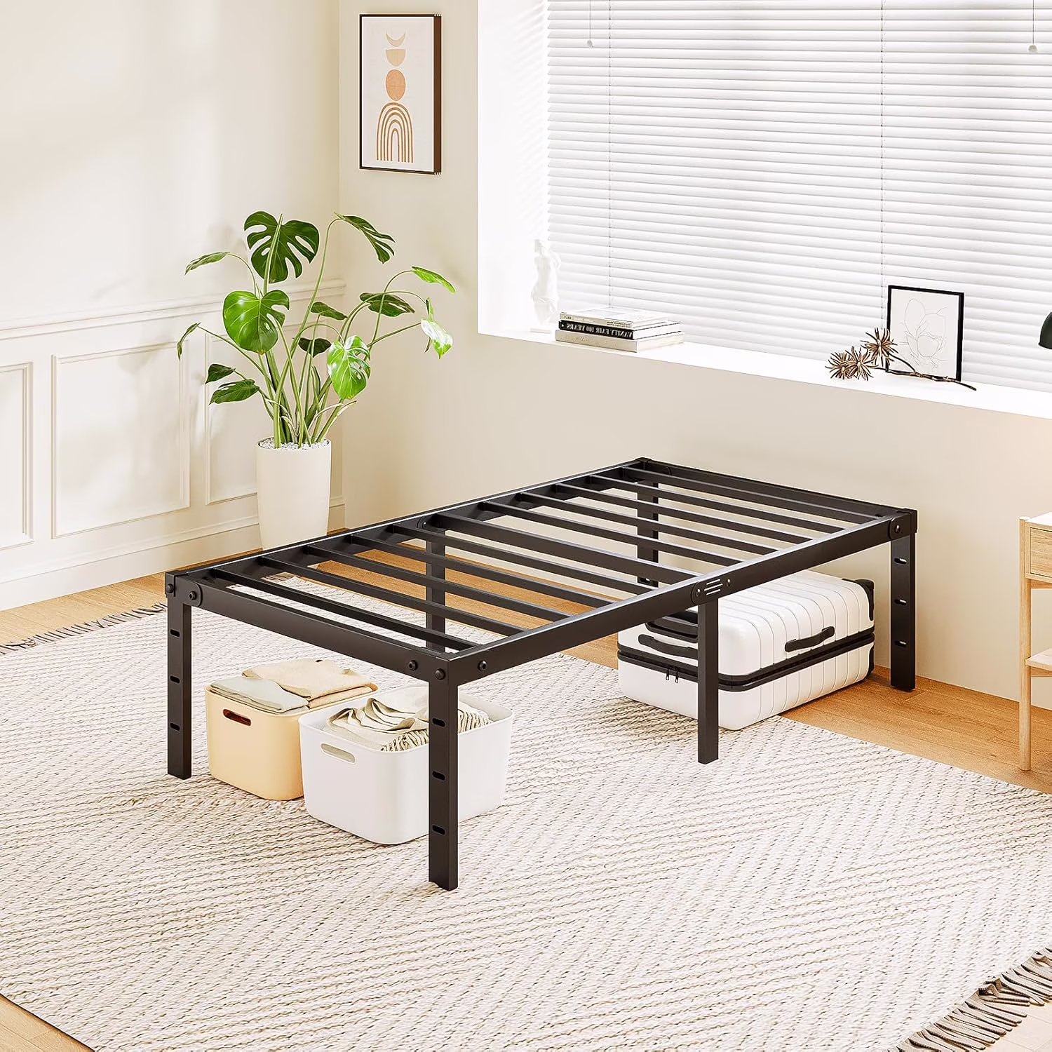 20 Inch King Bed Frame No Box Spring Needed, Heavy Duty Tall Metal Platform with Large Storage Space, Easy Assembly Strong Bearing Capacity, Noise Free