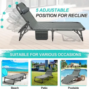 Slsy Folding Lounge Chair, 5-Position Adjustable Outdoor Reclining Chair, Folding Sleeping Bed Cot, Folding Chaise Lounge Chair for Pool Beach Patio Sunbathing