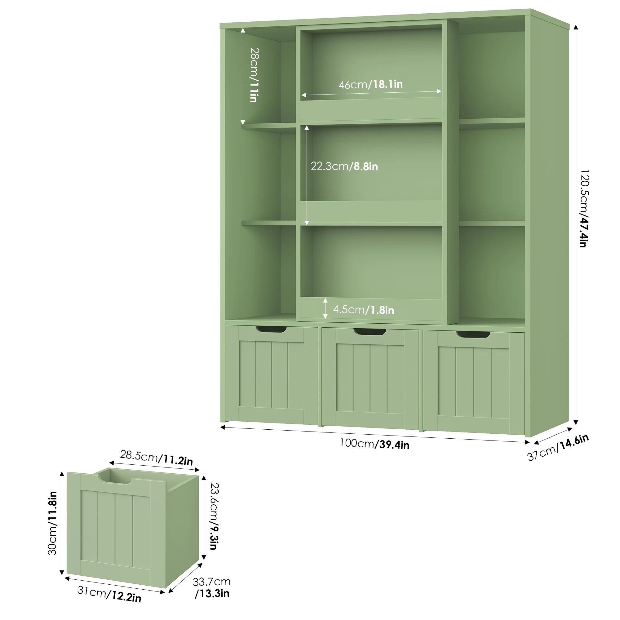 Homfa 6 Cube Toy Storage, Cube Organizer with Sliding Rack, 3 Drawer Kids Bookcase and Bookshelf, White