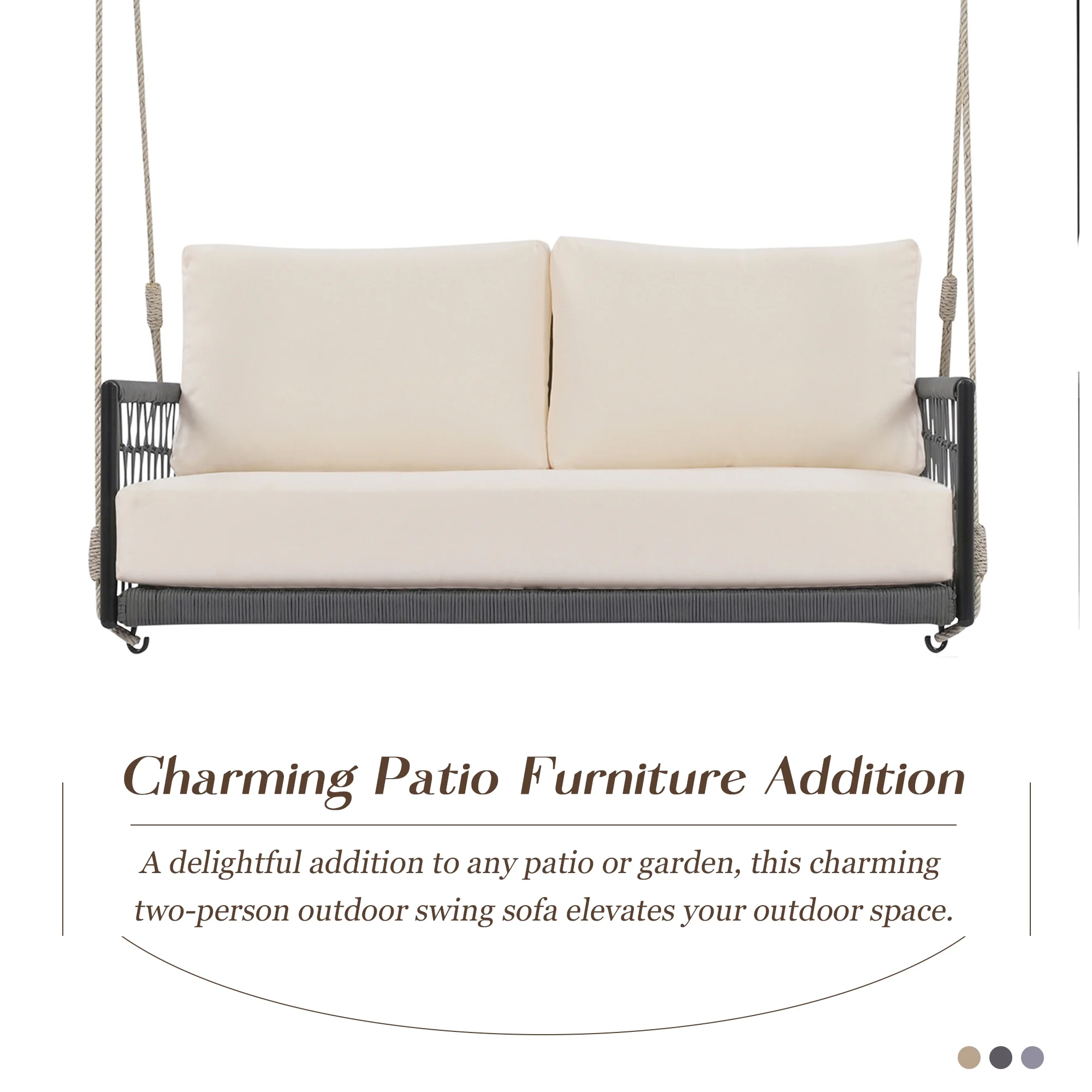 Harper & Bright Designs PE Ratten Porch Swing Chair, 2-Seater Hanging Swing Bench with Chains, All Weather Design Patio Furniture Swing for Backyard Garden Poolside, Grey and White