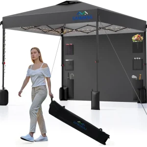 12X12 Pop Up Canopy Tent,Removable Pockets Sidewall for Extra Storage,Easy Up Canopy,Heavy Duty One Person Set Up Event Tent,Grey