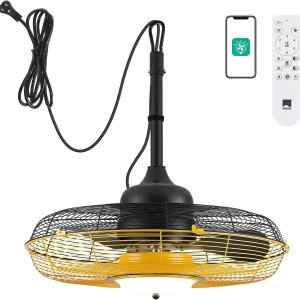 21'' Outdoor Ceiling Fan with Light, Plug in Ceiling Fan with Remote, Gazebo Fans Outdoor Hanging for Patios Waterproof, Wet Rated Hanging Fan with App Control