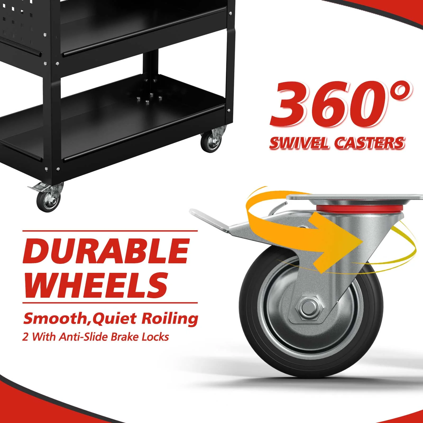 Odaof 4-Wheel Big Rolling Tool Storage Cart with Ball-Bearing Slides for Garage and Warehouse (Orange)