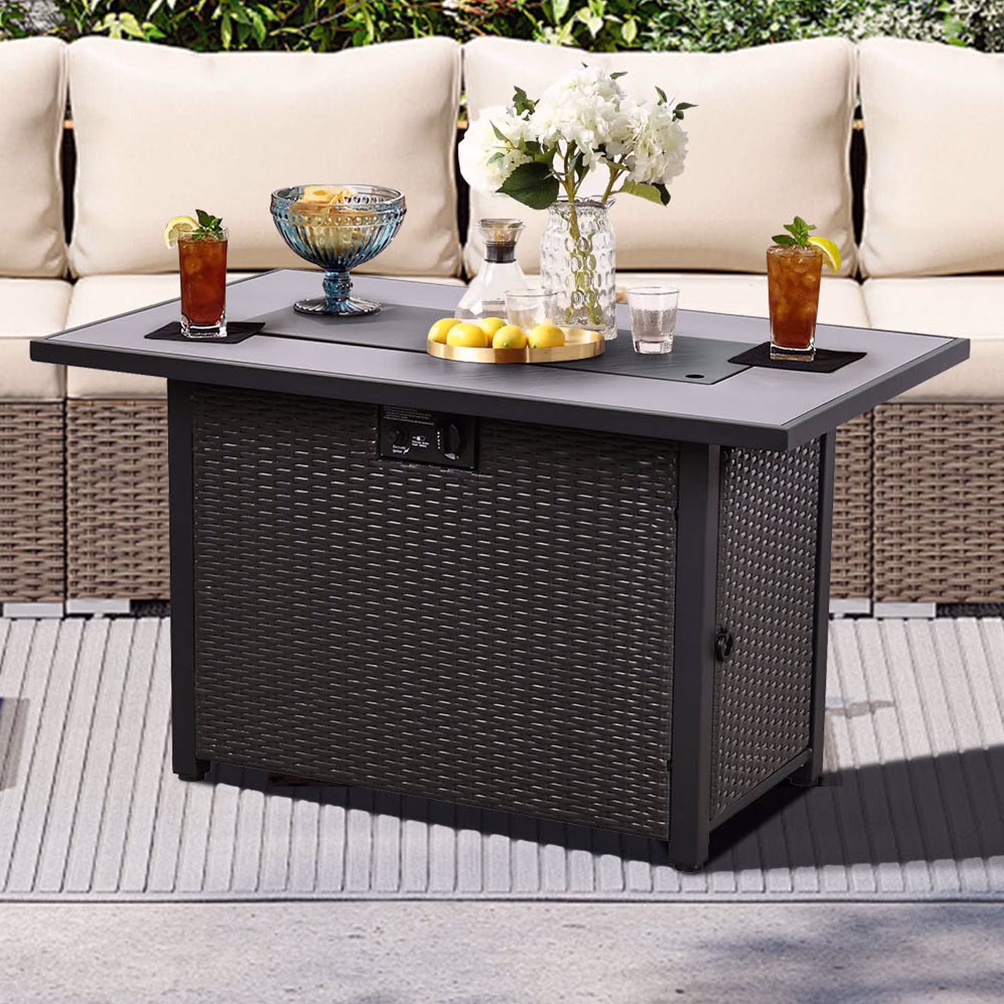 Ainfox 7 Pcs Outdoor Patio Furniture Sofa Set on Sale, Grey Rattan Grey Cushion