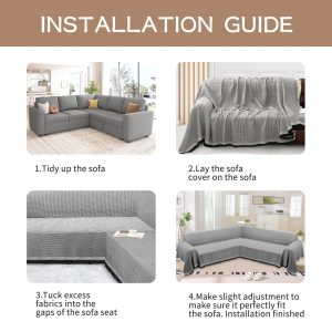 HDCAXKJ Washable L Shape Sofa Covers Reversible Sectional Couch Covers Corner Sofa Slipcovers Blankets Sofa Cover for Living Room Home Decor,91"x252",Gray