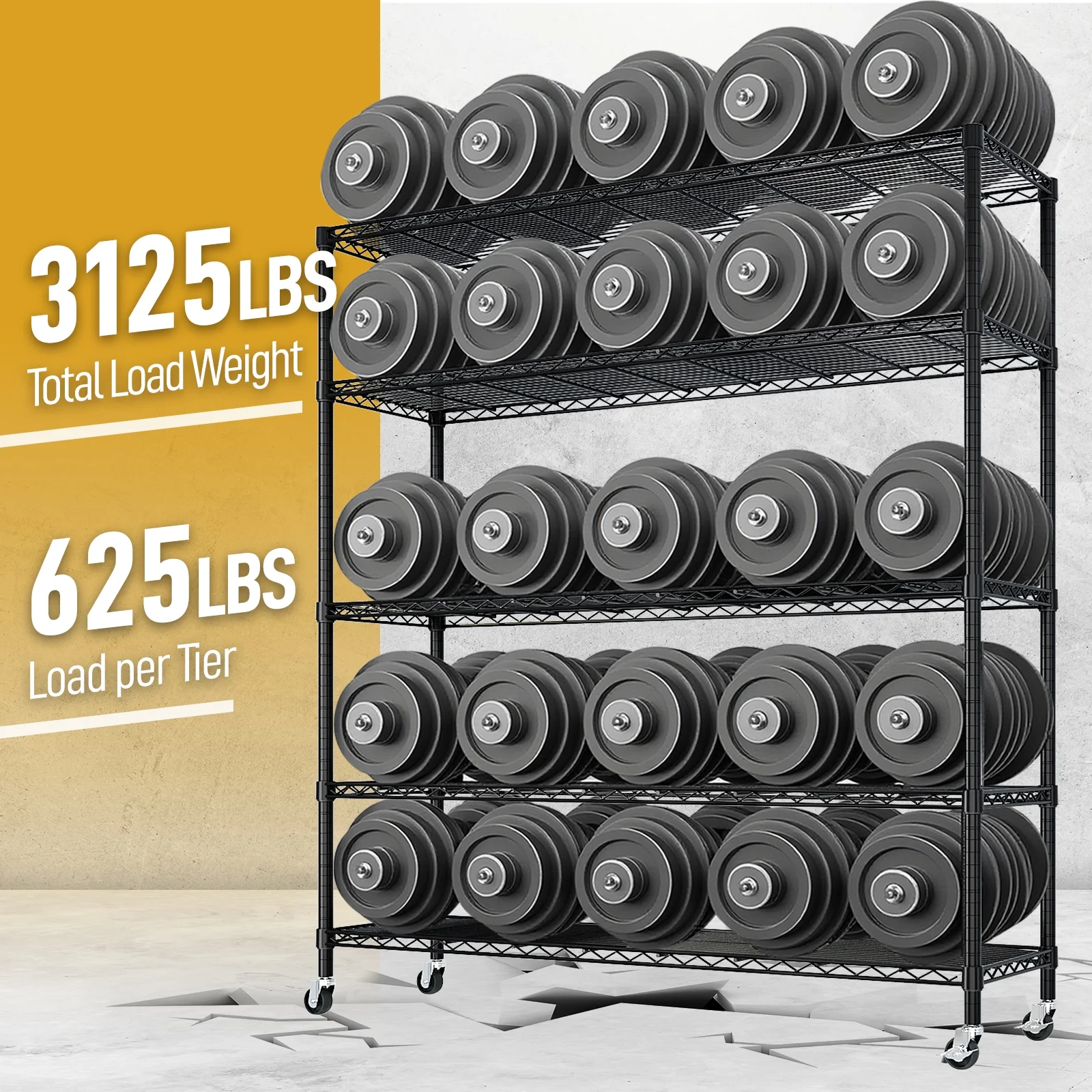 Ktaxon 4 Tier Wire Shelving with Wheels, 46"W x 17.7"D x 65"H Multifunctional Storage Rack Metal Garage Shelves Organizer, Capacity for 800lbs, Black