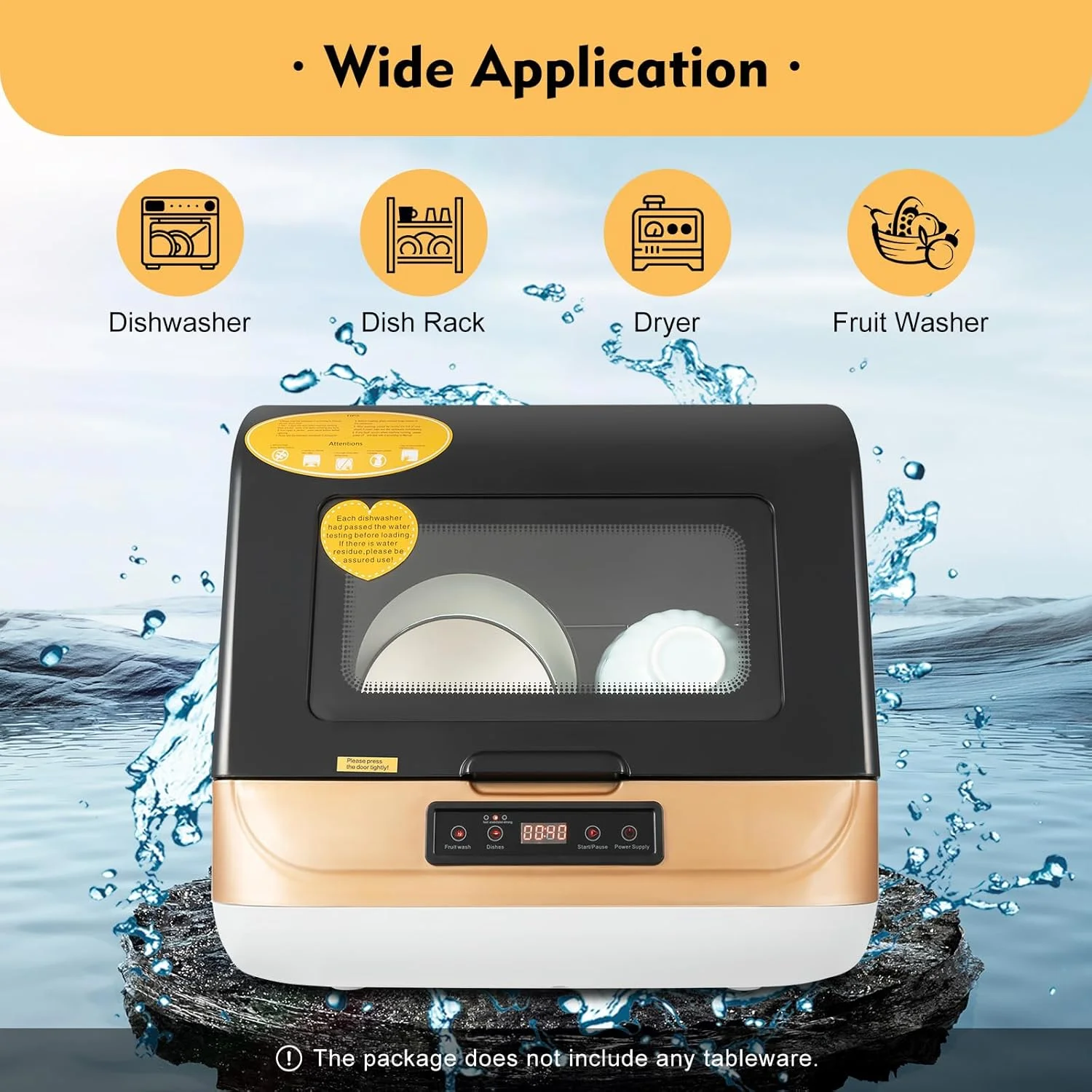 1200W Kitchen Countertop Dishwasher, Portable Mini Dishwashe 360- Streak-Free Deep Cleaning, 4 Washing Programs Automatic Dish Washing Machine for Home, Apartment, Black