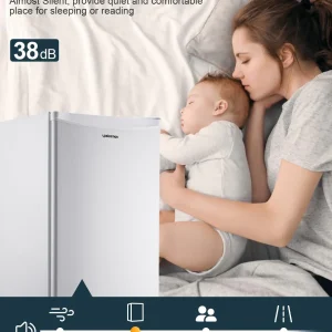 Upstreman 3.2 Cu.Ft Mini Fridge with Freezer, Single Door Mini Fridge, Dorm Fridge, Adjustable Thermostat, Mini Refrigerator for Bedroom, Office, Dorm, Black-BR321