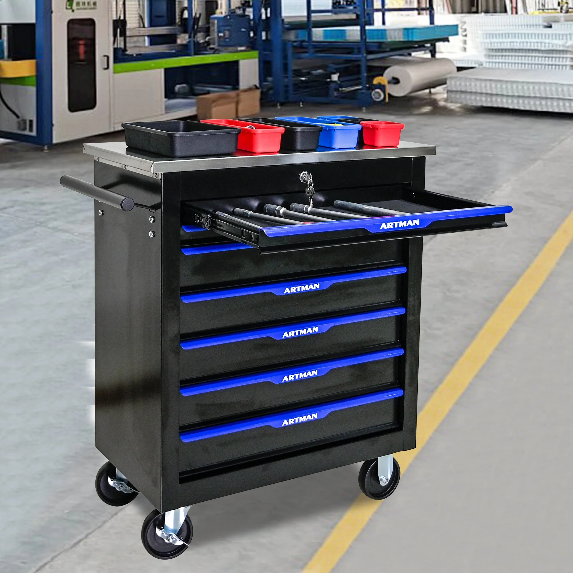 Aukfa Composable 25.9 in Tool Chest with 7 Drawers&7 Plastic Storage Box for Workshop Garage, Black
