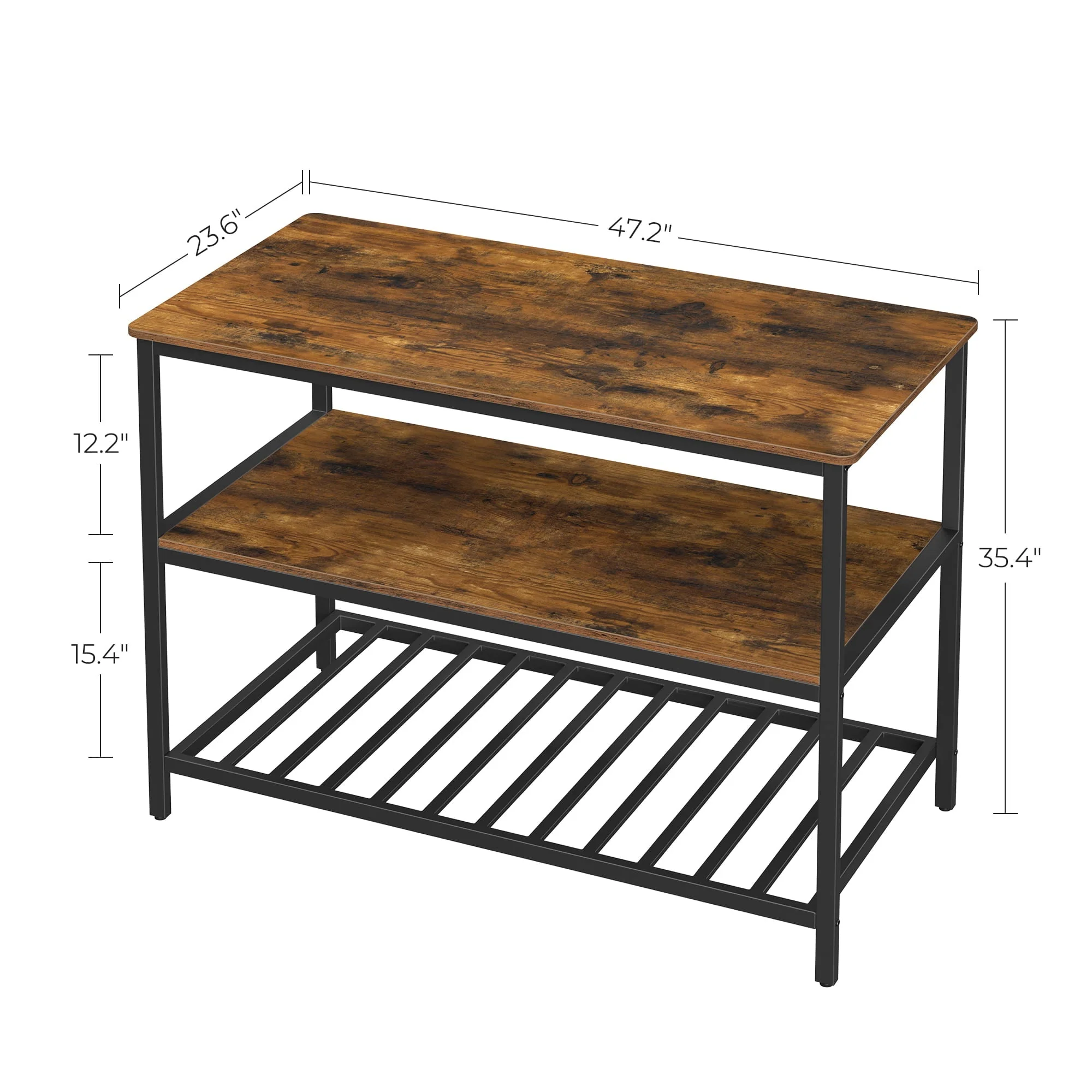 VASAGLE Kitchen Storage Island 3-Tier Kitchen Shelf Organizer Kitchen Baker’s Rack Coffee Bar Rustic Brown & Black