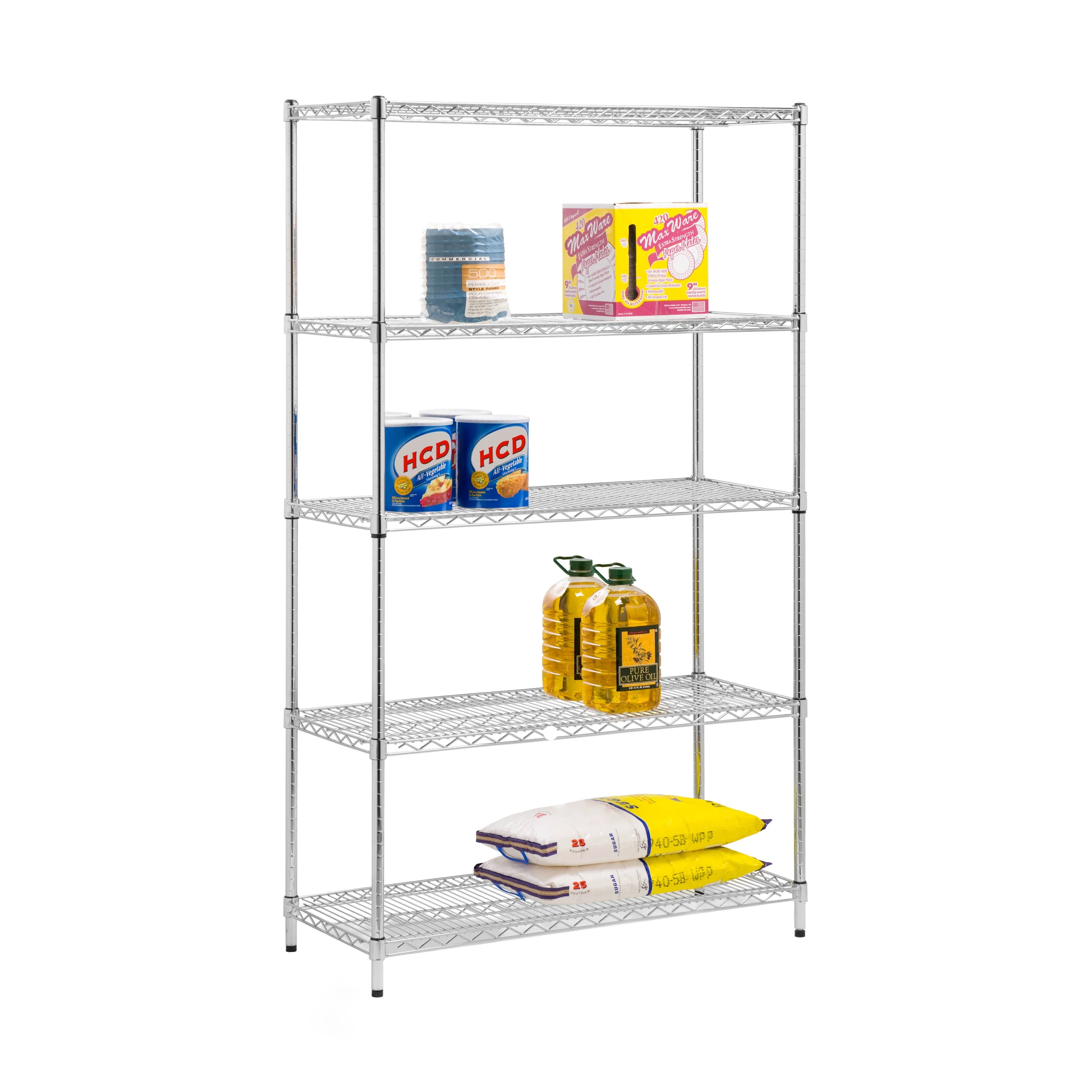 Honey-Can-Do 5-Shelf Steel Adjustable Storage Shelves, Chrome, Holds up to 800 lb per Shelf