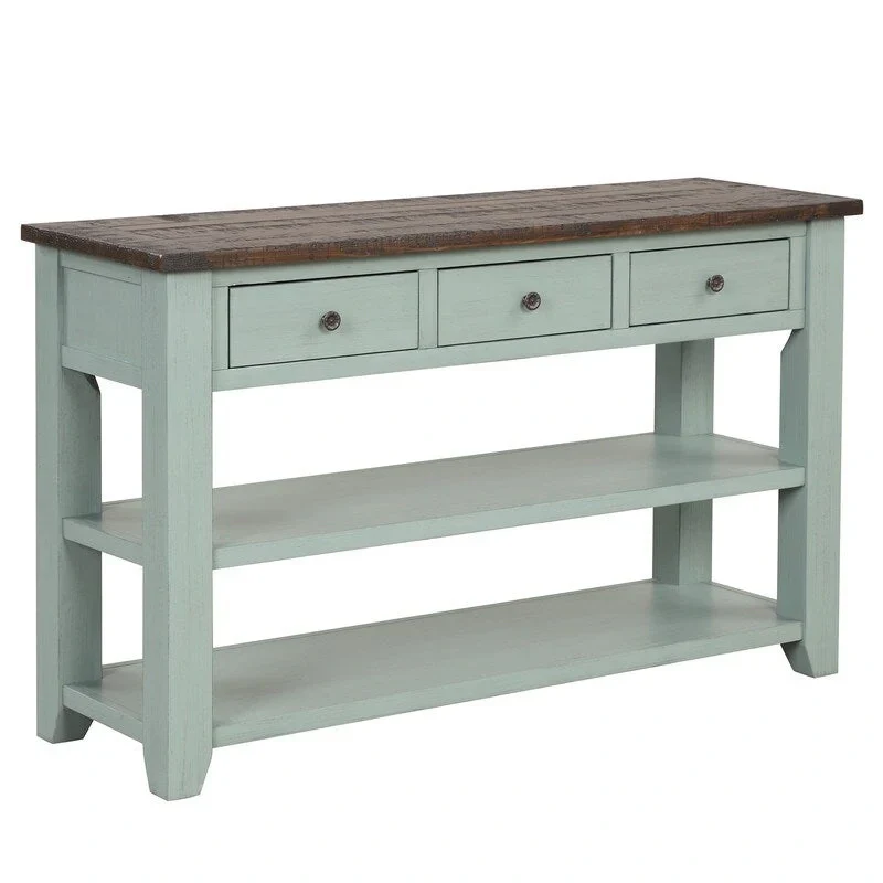 Wood Console Table with 3 Storage Drawers and 2 Shelves