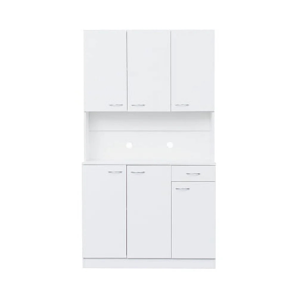 71" Tall Kitchen Storage Cabinet, Freestanding Kitchen Pantry Cabinet Cupboard with 6 Doors, 1 Open Shelf and 1 Drawer, Wood Storage Wardrobe, Organization Cabinet for Bedroom Kitchen Living Room