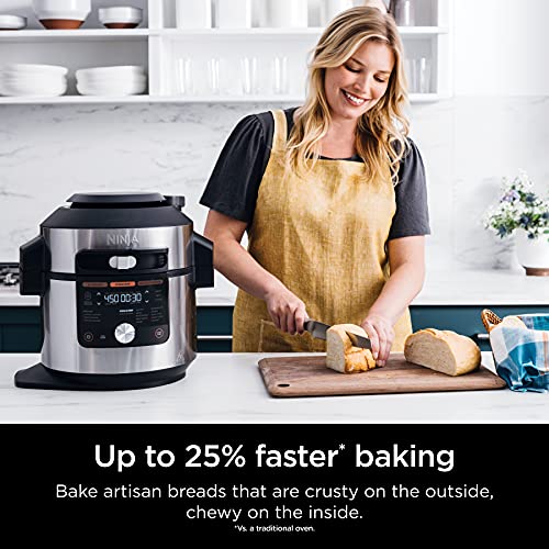 Ninja OL701 Foodi 14 in 1 SMART XL 8 Qt. Pressure Cooker Steam Fryer with SmartLid & Thermometer   Auto Steam Release, that Air Fries, Proofs & More, 3 Layer Capacity, 5 Qt. Crisp Basket, Silver/Black
