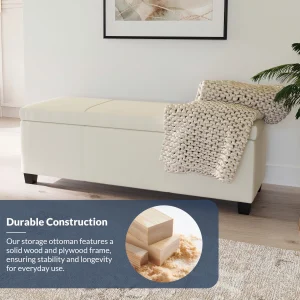 BELLEZE Storage Ottoman Bench Footstool - Amherst (Beige)