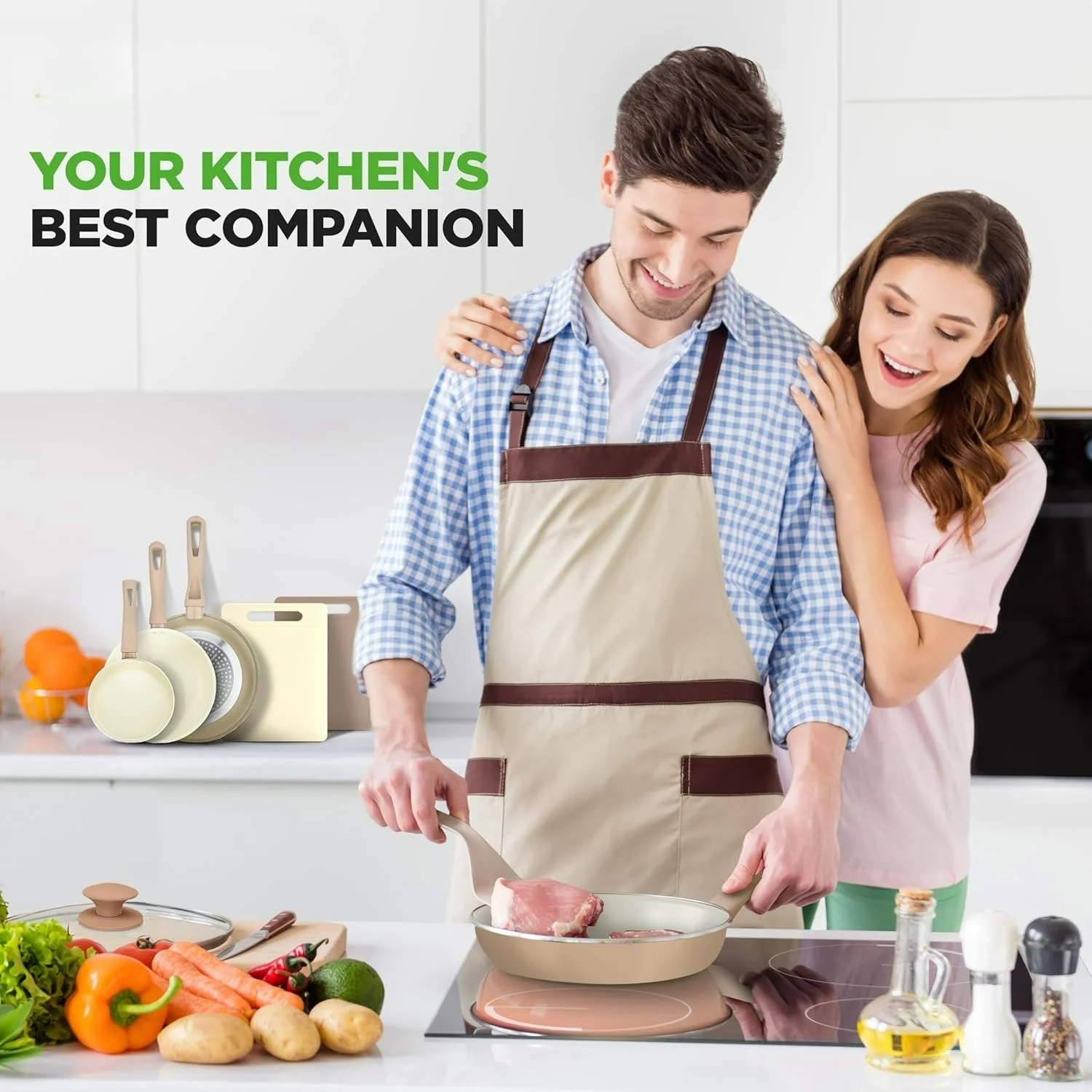 54-Piece Kitchen Cookware Set -C Complete Non-Stick Ceramic Pots and Pans Set with Utensils, Bakeware, and Knife Set, Gas, Electric & Induction Compatible, Blush Pink Kitchen Essentials