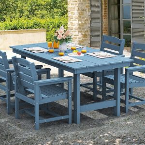 SERWALL 7-Piece Patio Table Set, Outdoor HDPE Dining Furniture with Umbrella Hole, All Weather Table and Chairs for Lawn, Garden, Poolside, Aruba