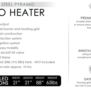 Fire Sense Pyramid Flame Patio outdoor propane Heater Tower with Wheels Coronado Brushed Bronze
