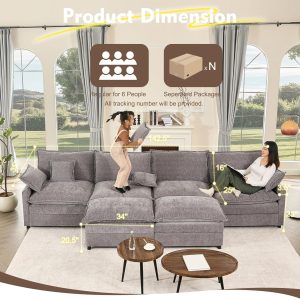 108 Inch U Shape Sofa Sectional Sofa Comfortable Cloud Sofa with Removable Footstool