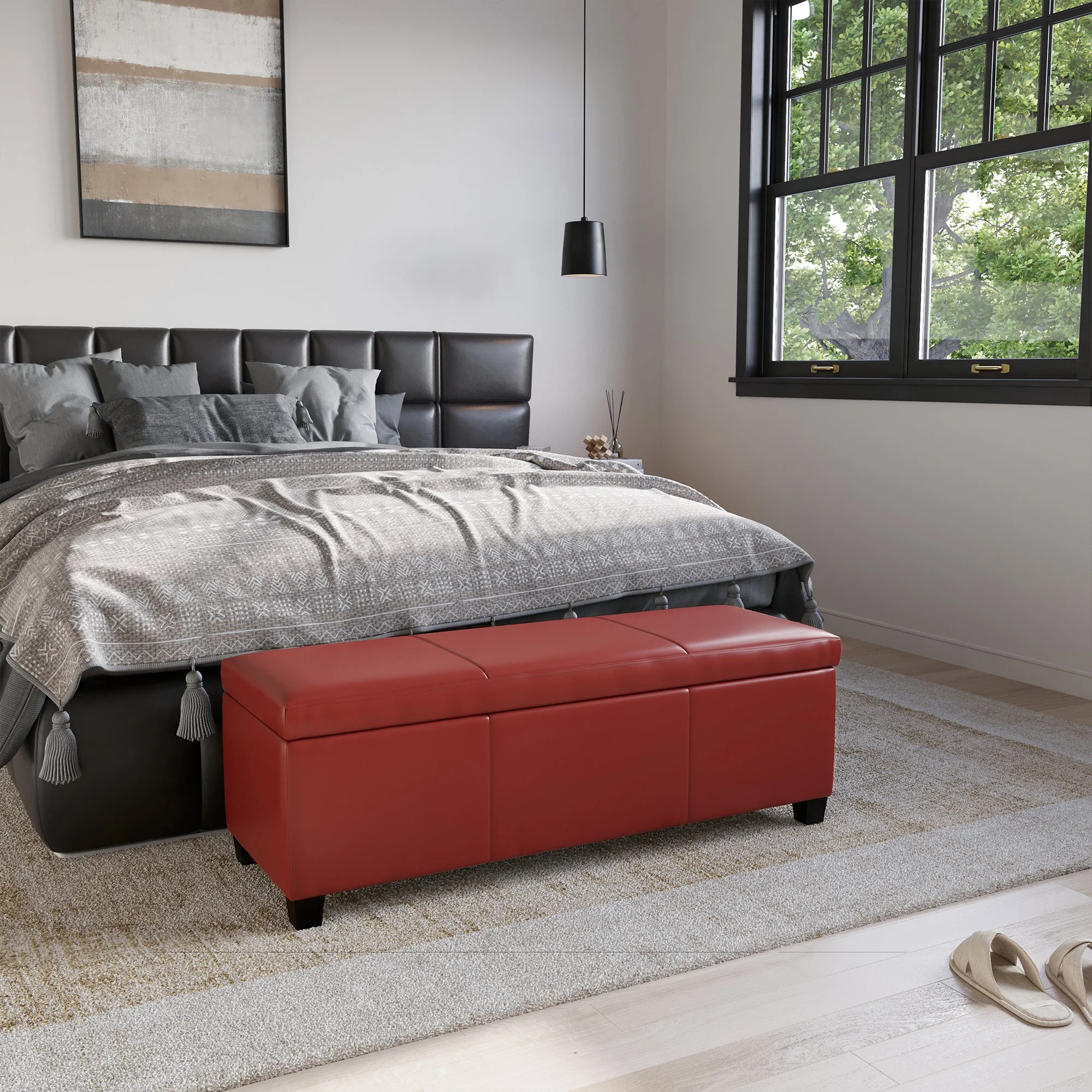 BELLEZE Storage Ottoman Bench Footstool - Amherst (Beige)