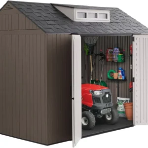 Rubbermaid Resin Outdoor Storage Shed With Floor Weather Resistant Gray Organization for Home
