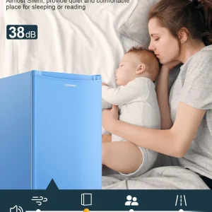 Upstreman 3.2 Cu.Ft Mini Fridge with Freezer, Single Door Mini Fridge, Dorm Fridge, Adjustable Thermostat, Mini Refrigerator for Bedroom, Office, Dorm, Black-BR321